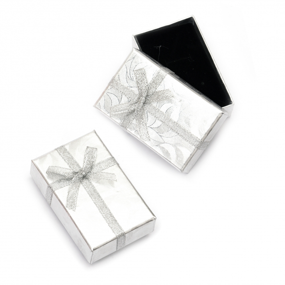 Cardboard Jewelry Box, with Satin Ribbons 50x80 mm silver