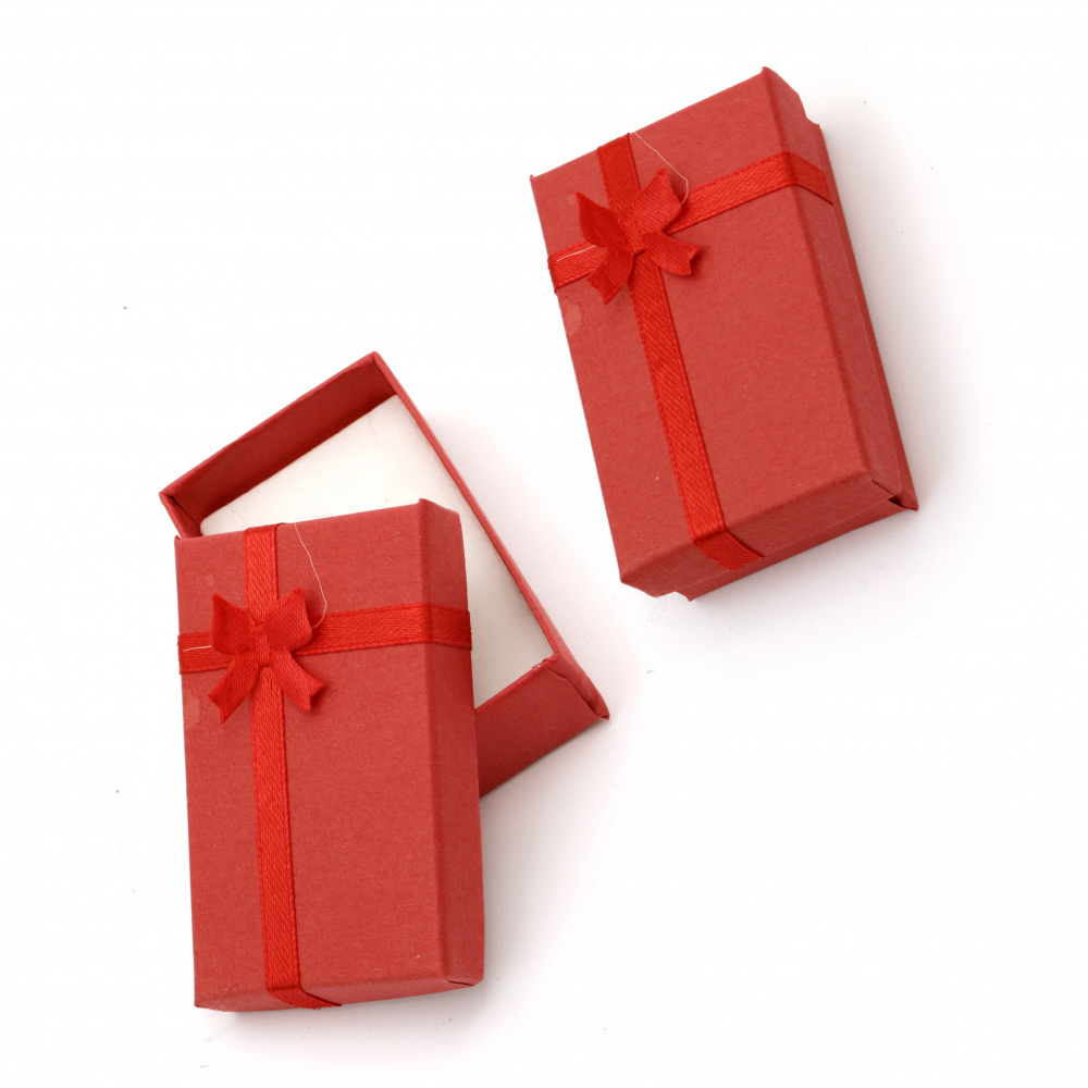 Cardboard Jewelry Box, with Satin Ribbons 50x80 mm red