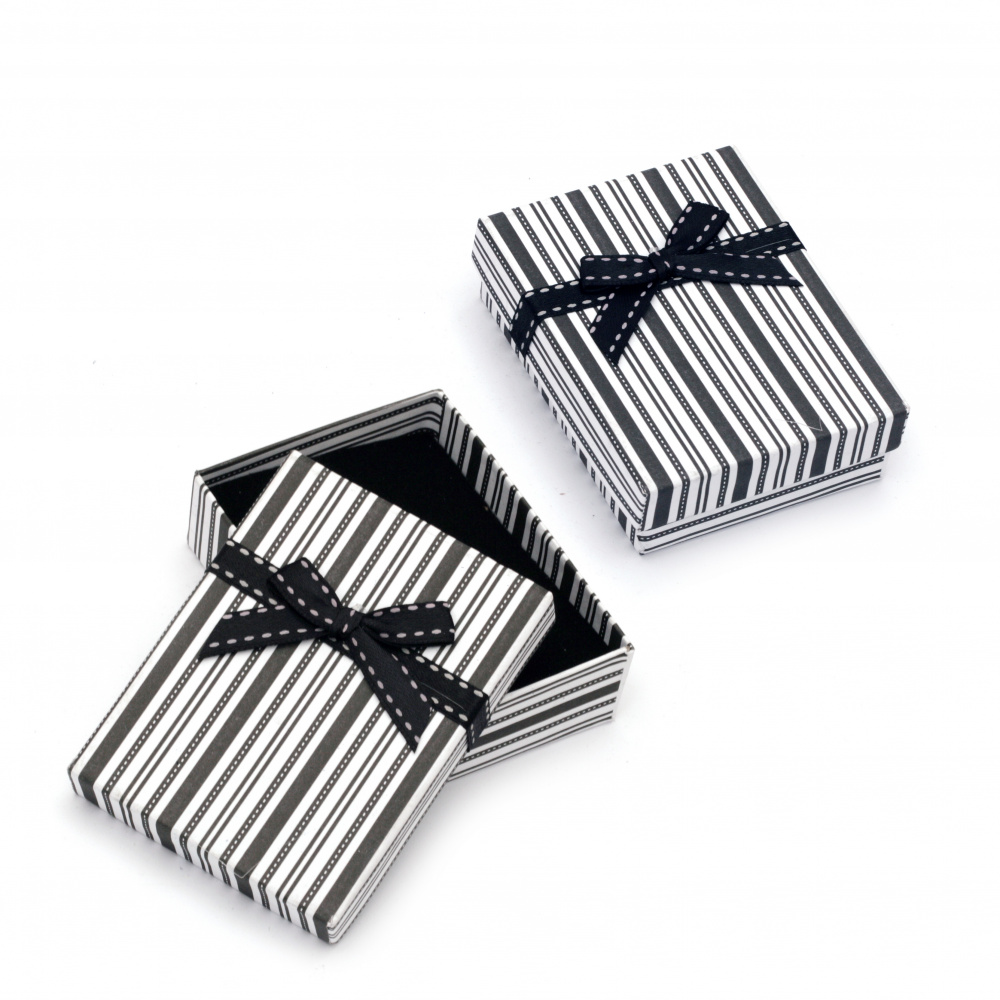 Cardboard Jewelry Box, with Satin Ribbons 70x90 mm white and black