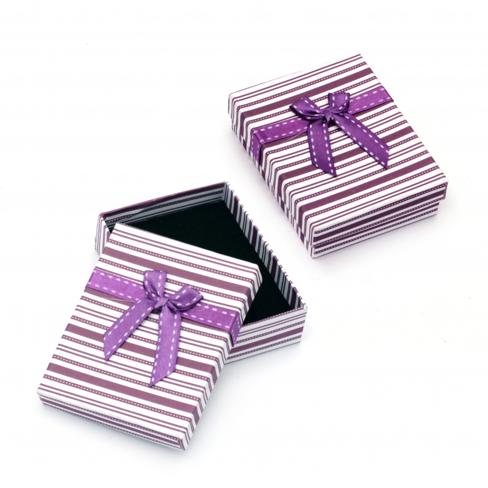 Cardboard Jewelry Box, with Satin Ribbons 70x90 mm white and purple