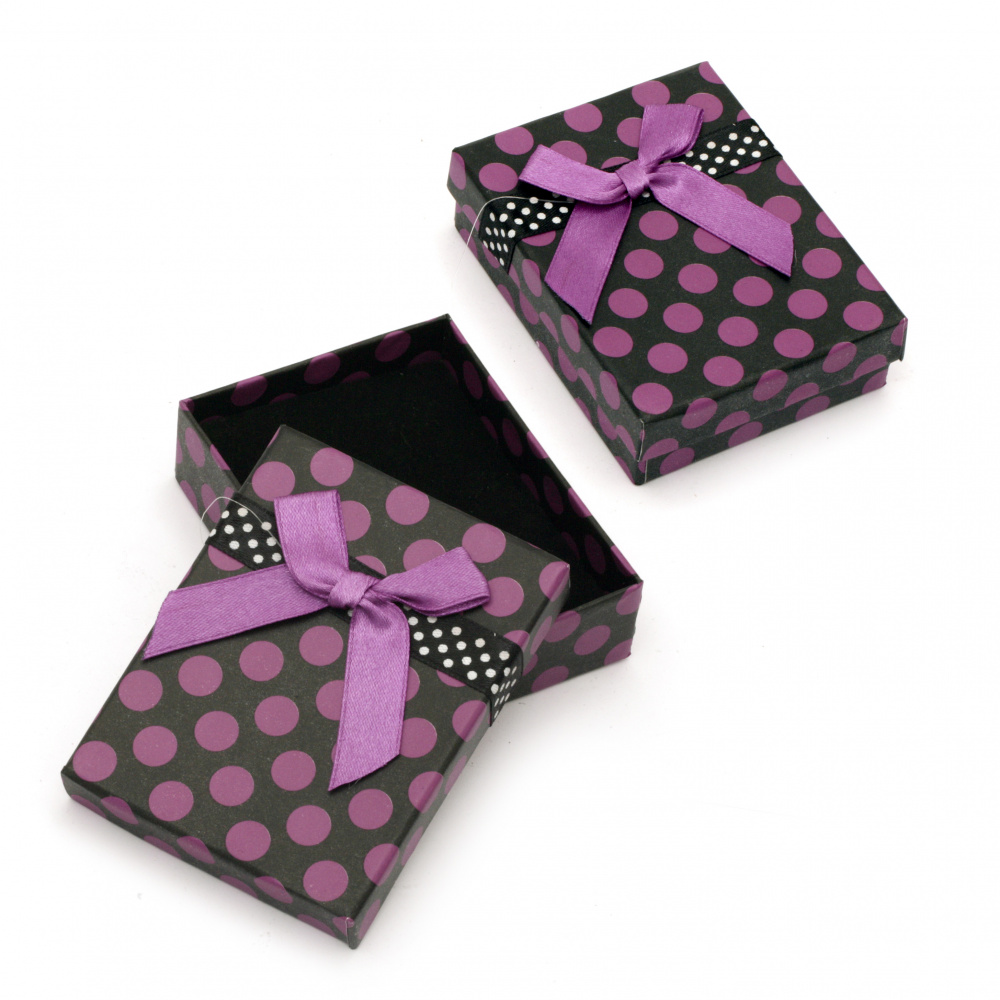 Cardboard Jewelry Box, with Satin Ribbons 70x90 mm black and purple