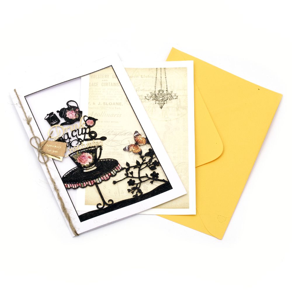 Wish card with envelope and decoration 166x115 mm A cup of tea