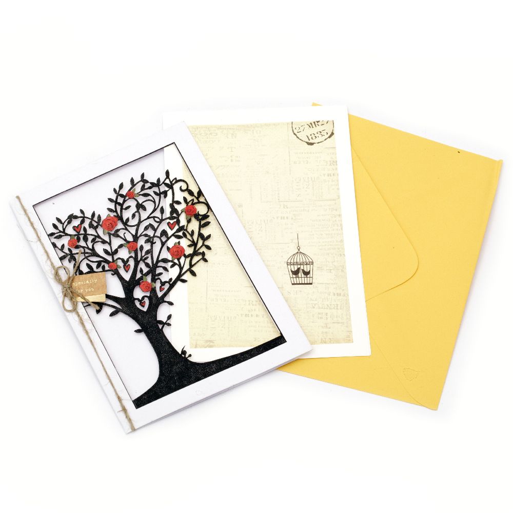Картичка за пожелания с плик и декорация 166x115 мм Tree