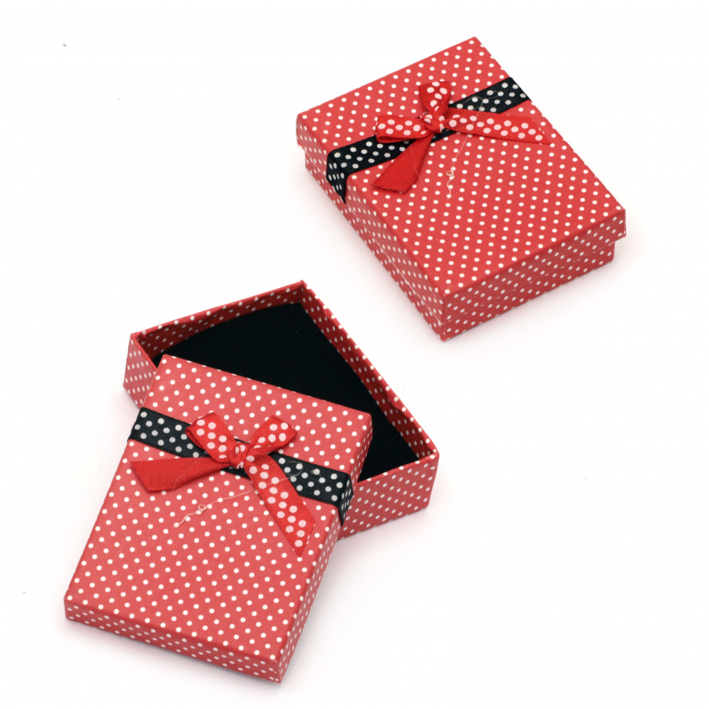Cardboard Jewelry Box, with Satin Ribbons 70x90 mm red with dots
