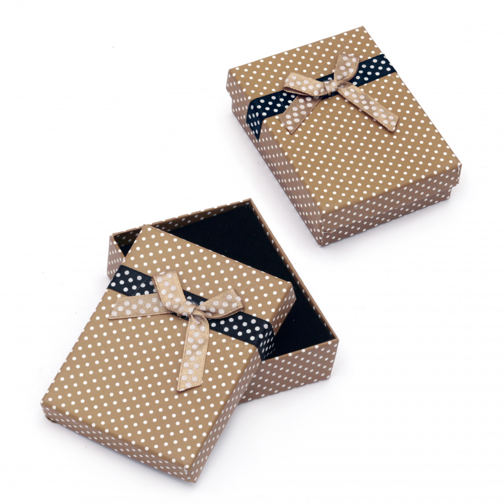 Cardboard Jewelry Box, with Satin Ribbons 70x90 mm brown in dots