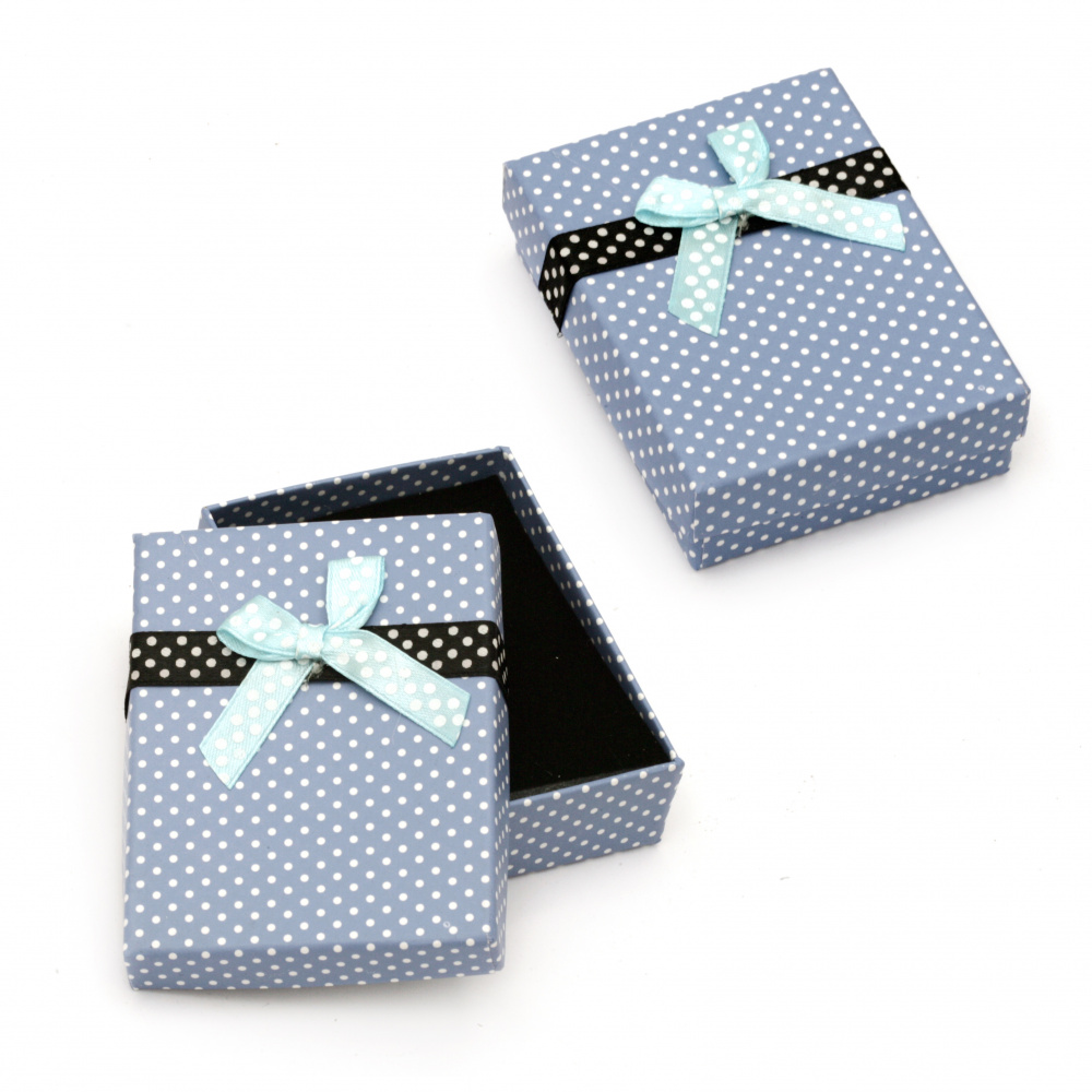 Cardboard Jewelry Box, with Satin Ribbons  70x90 mm blue with dots