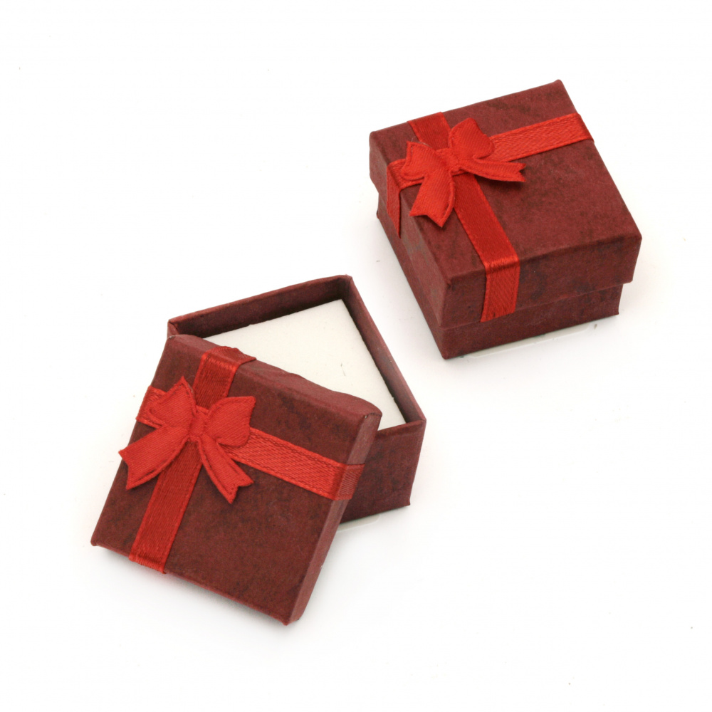 Cardboard Jewelry Box, with Satin Ribbons 40x40 mm red