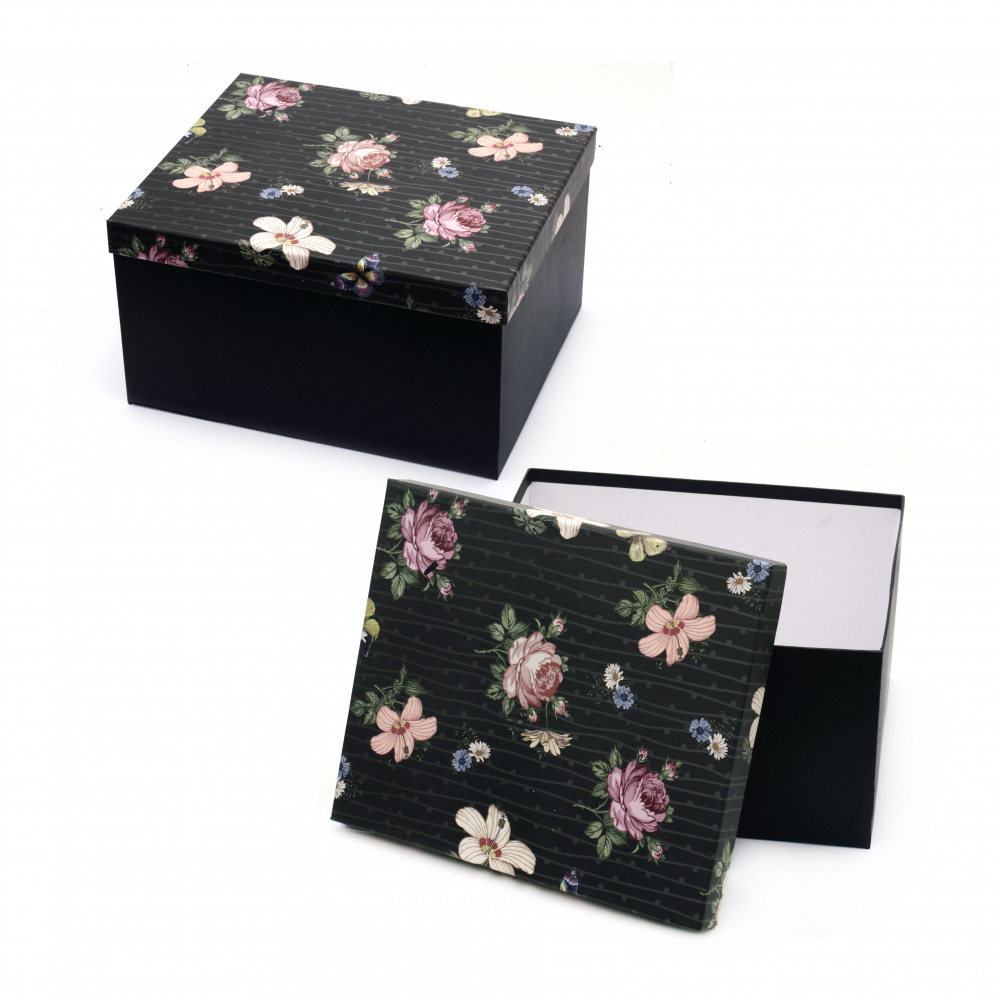 Ορθογώνιο κουτί δώρου 26x21.5x14.5 cm μαύρο με φλοράλ καπάκι