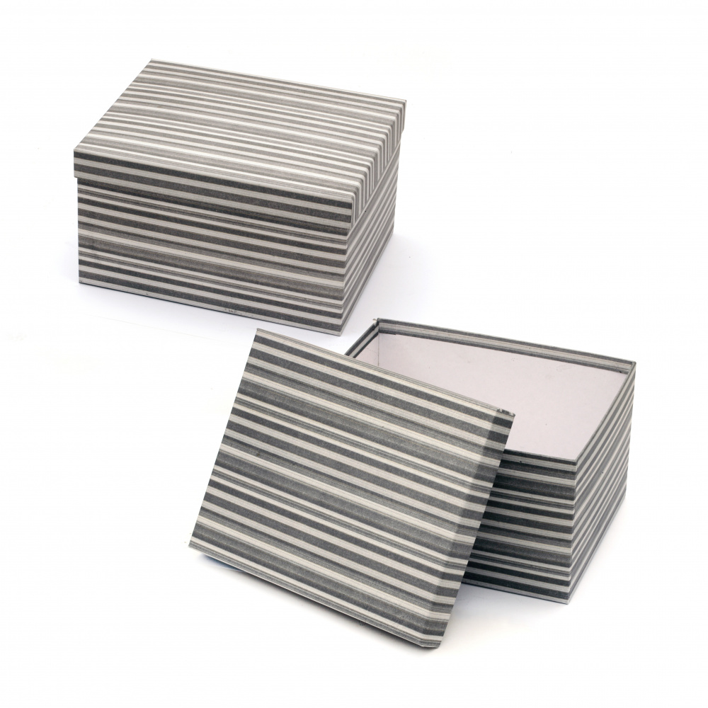 Gift box rectangular 22.5x17x12.5 cm gray stripes