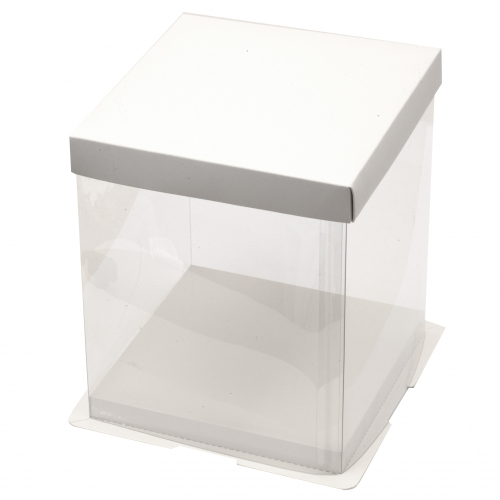 Кутия за подарък прозрачна 21x17.5x17.5 см квадратна цвят бял