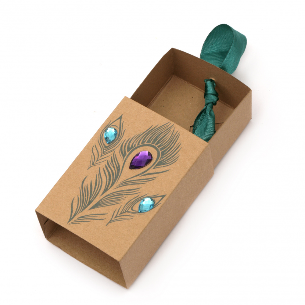 Кутия за подарък рисувана с камъни сгъваема 7.5x5x3 см с панделка