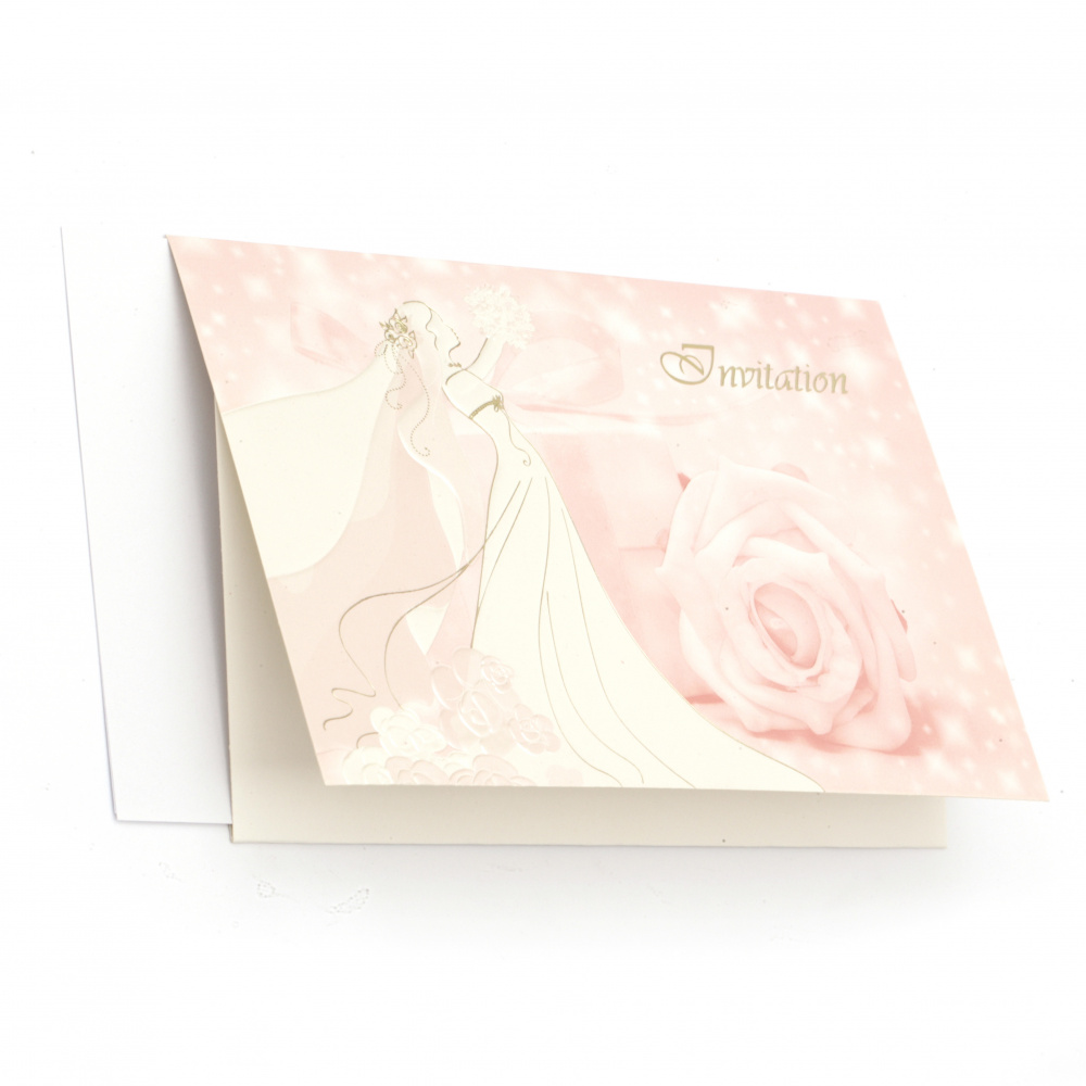 Wedding card / invitation 190x125 mm pink with envelope