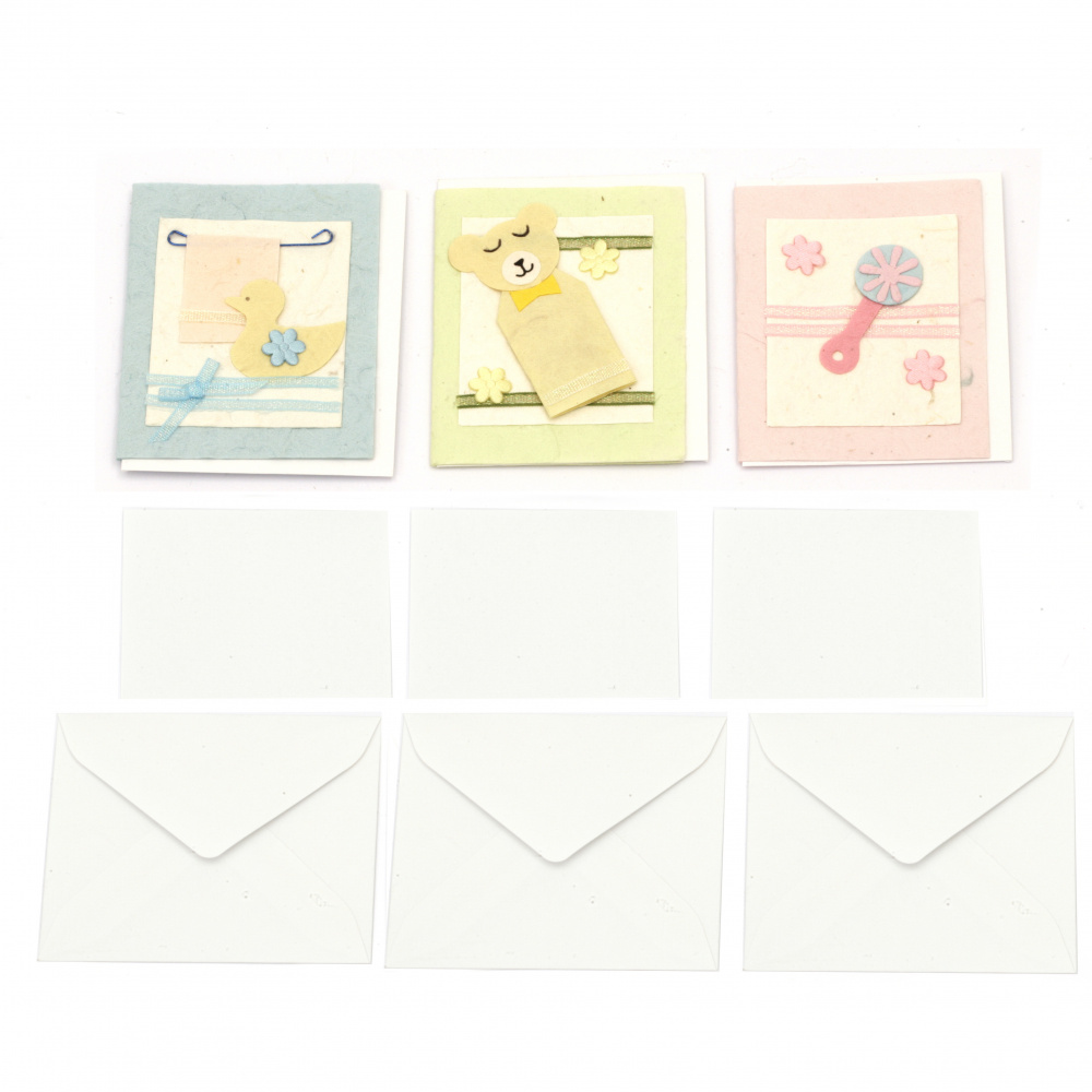 URSUS - Collection of Mini Baby Cards, Handmade with Extra Sheet and Envelope, 6 Assorted Designs -1 piece
