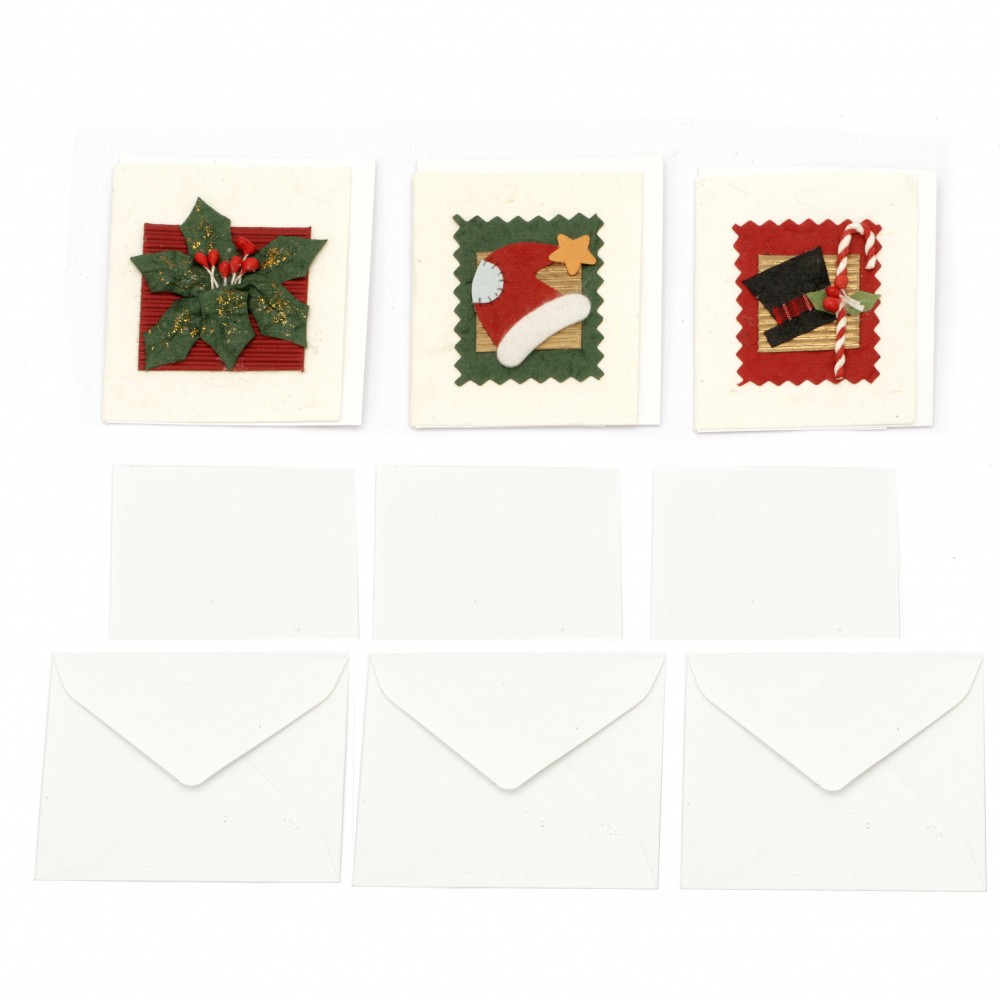 URSUS - Mini Christmas Cards made by Handmade Paper with Extra Sheet and Envelope -1 piece