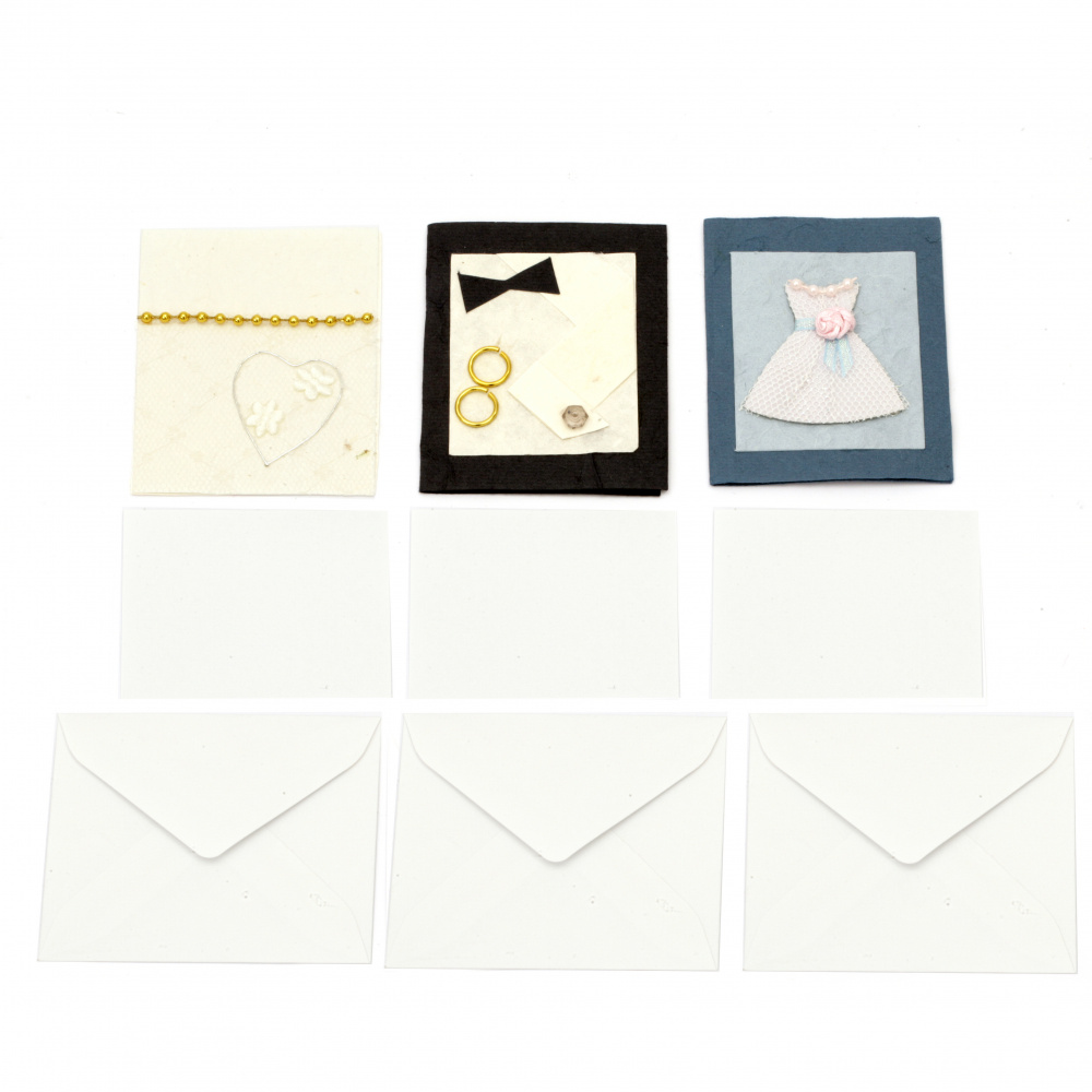 URSUS - Collection of Mini Handmade Wedding Cards with Extra Sheet and Envelope, 6 Designs -1 piece