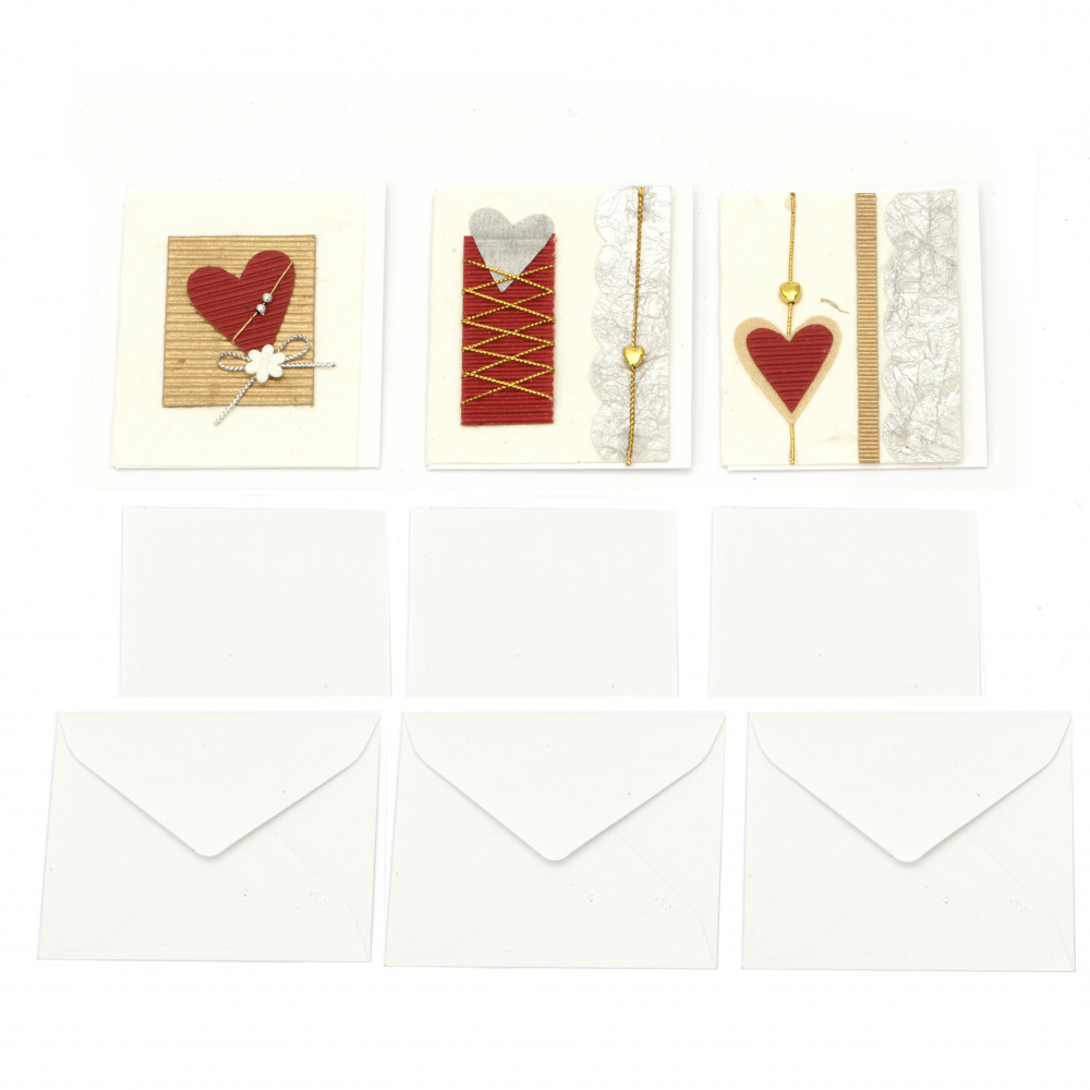 URSUS - Collection of Mini Handmade Valentine Cards with Extra Sheet and Envelope, 6 Designs -1 piece