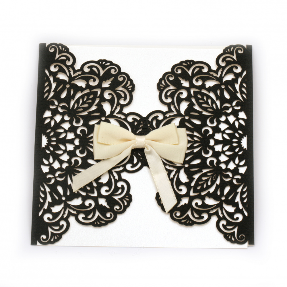 Greeting Card with Lace and Ribbon + Envelope,150x145 mm