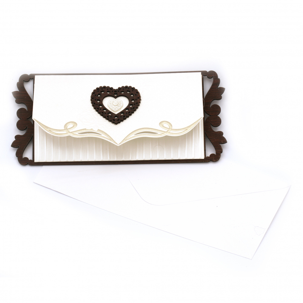 Greeting Card / Wood and Cardboard with Envelope, 235x105 mm, Cream Color