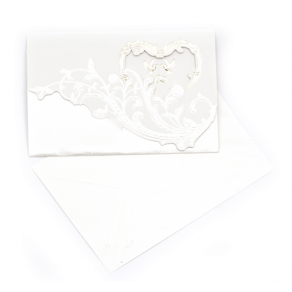 Greeting Card with Envelope / Heart and Pigeons,190x125 mm, White 