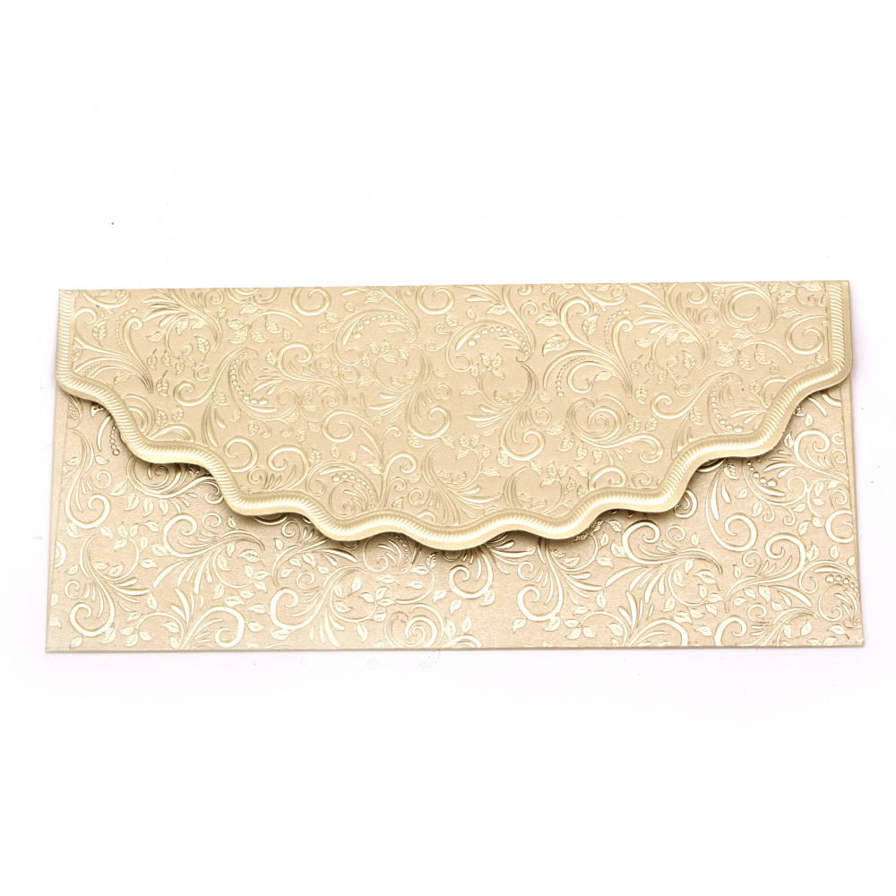 Luxury Envelope for Cash Gifts and Vouchers with Golden Floral Ornaments, 190x92 mm