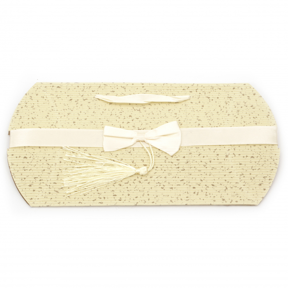 Folding Gift Cardboard Box with Satin Ribbon, 115x205x50 mm, Pale Yellow