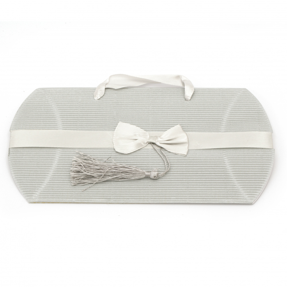 Folding Gift Cardboard Box with Satin Ribbon, 115x205x50 mm, Grey