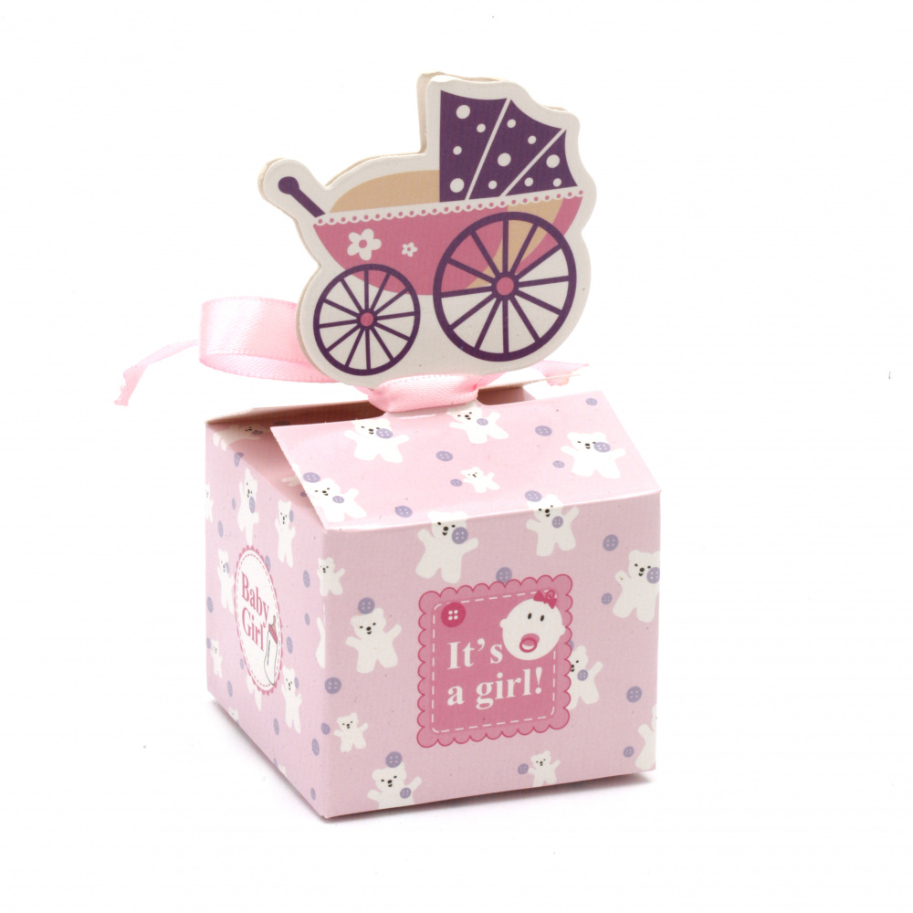 Кутия картонена сгъваема 11x6x6 см за момиче цвят розов