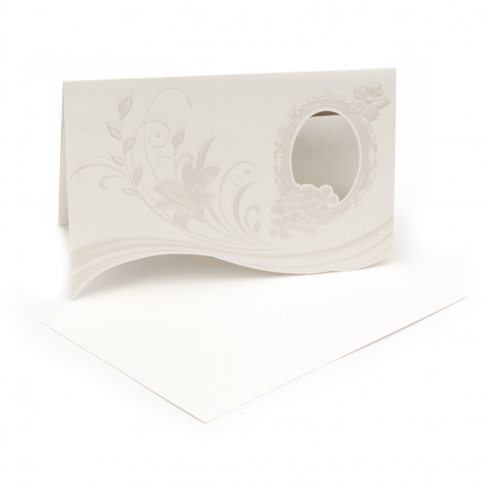 Wedding Card / Invitation with Envelope / Floral Ornament, 190x125 mm, White