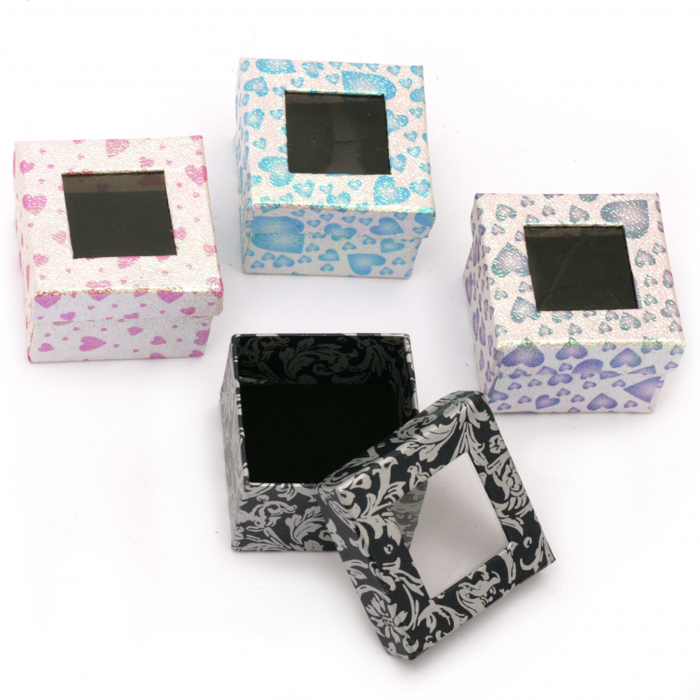 Cardboard Jewelry Box with Window, 50x50 mm, ASSORTED Patterns