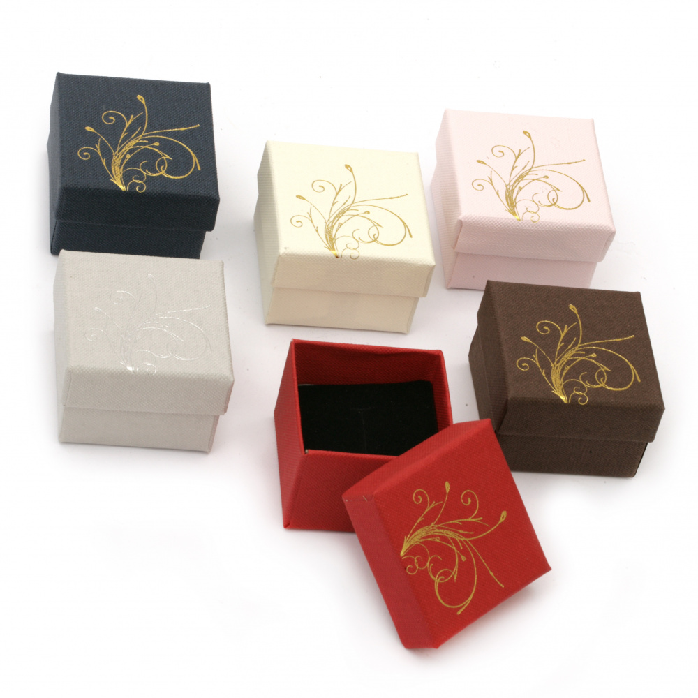 Stylish Jewelry Box with Golden Ornament, 50x50 mm, ASSORTED Colors