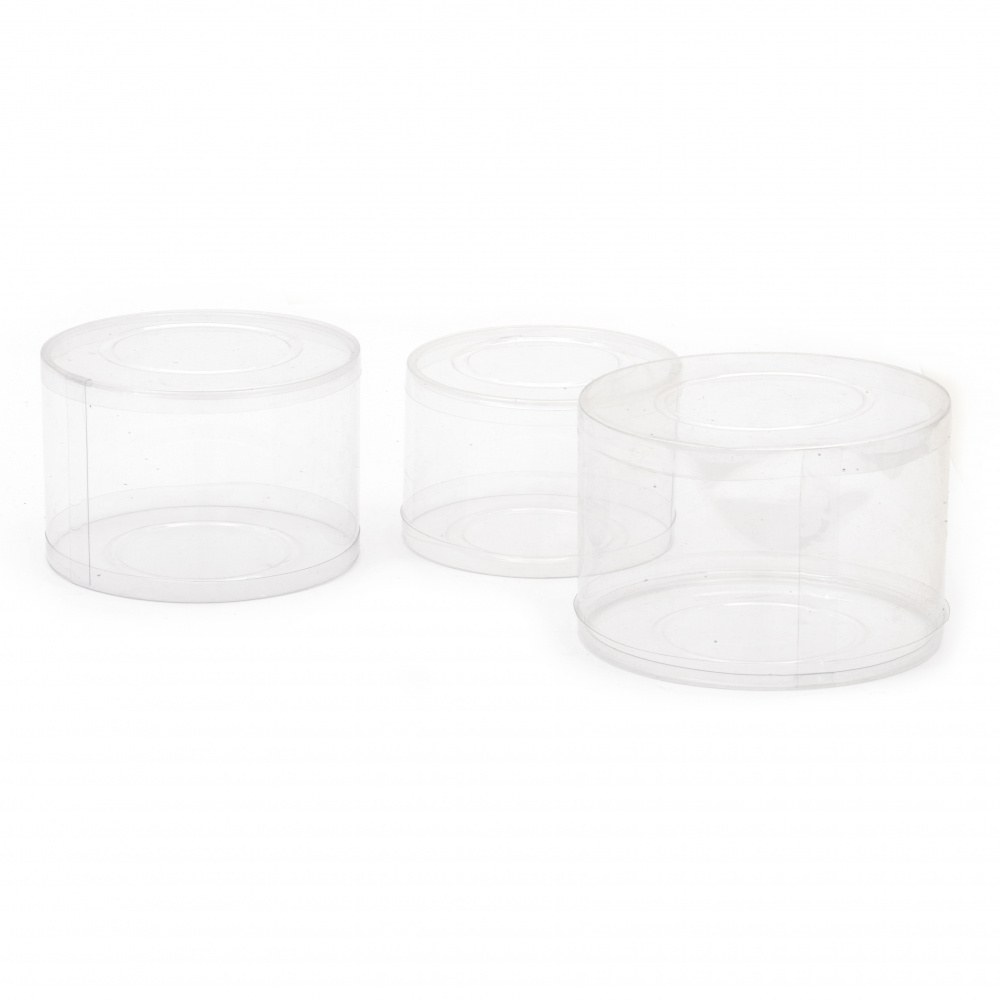 Στρόγγυλο διαφανές κουτί δώρου σετ 3 τεμαχίων -8x3,8 cm, 9x5 cm, 10x5,6 cm