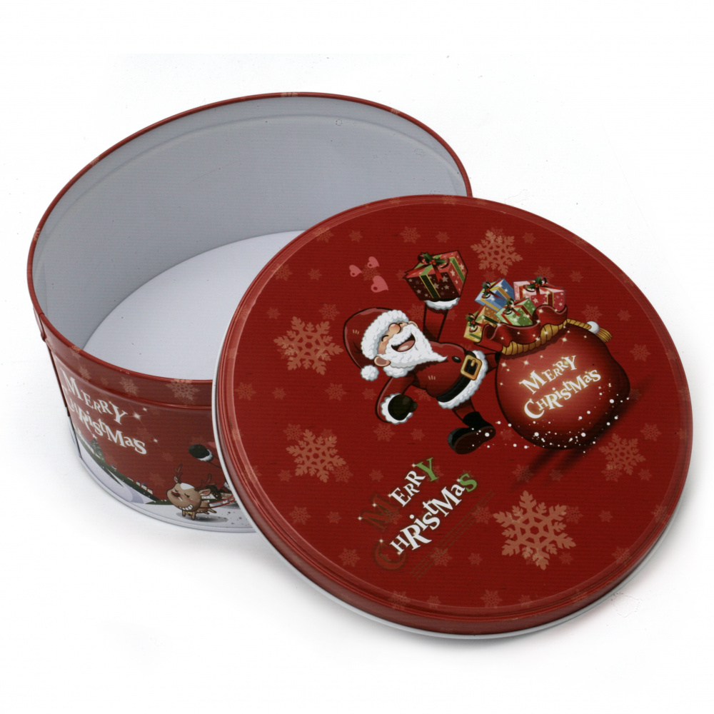 Round Metal Box with Christmas Motifs, 13.5x7 cm, ASSORTED