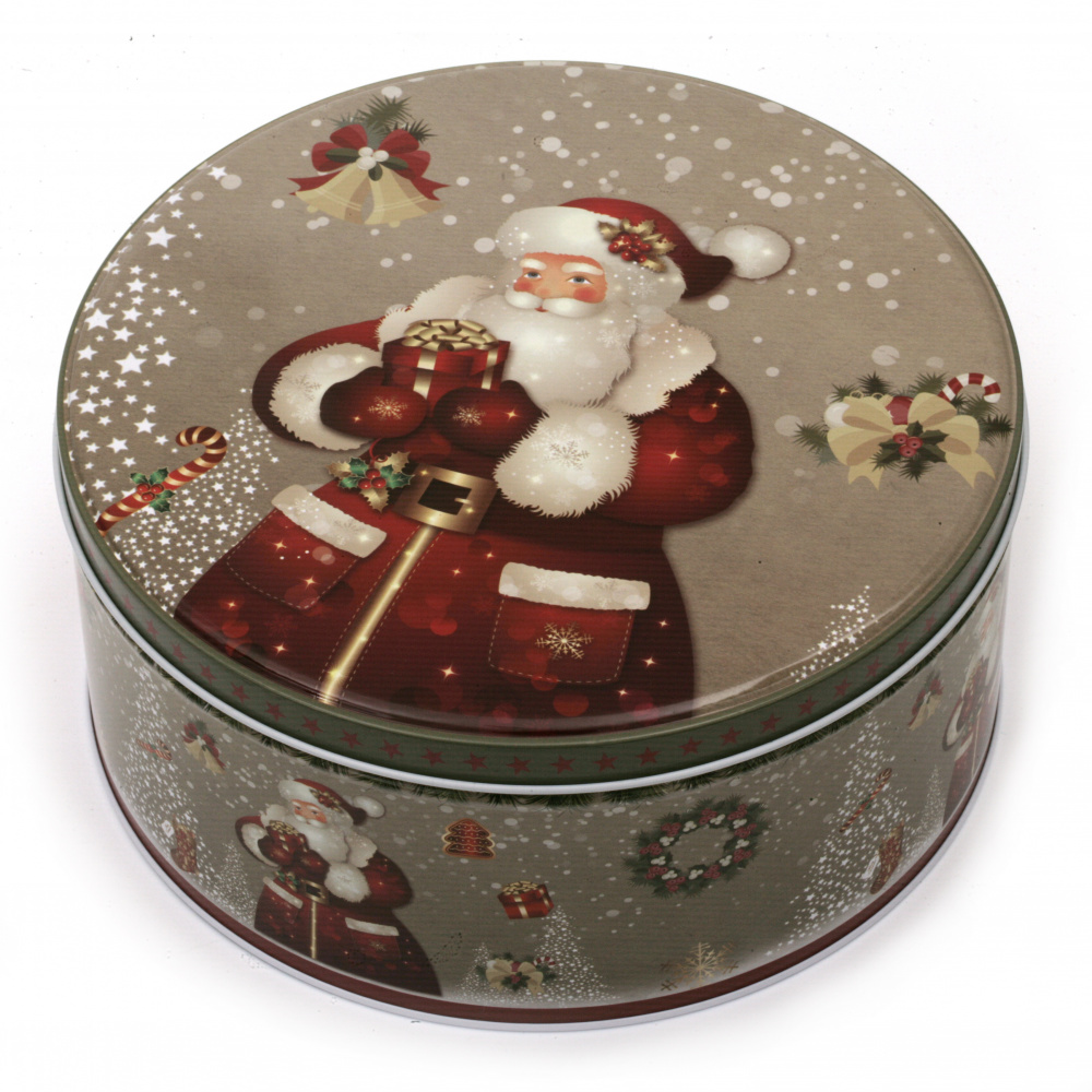 Round Metal Box with Christmas Motifs, 13.5x7 cm, ASSORTED