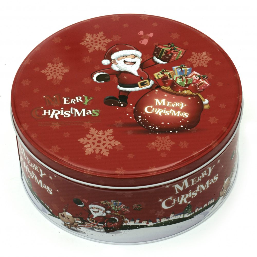 Round Metal Box with Christmas Motifs, 17x8 cm, ASSORTED