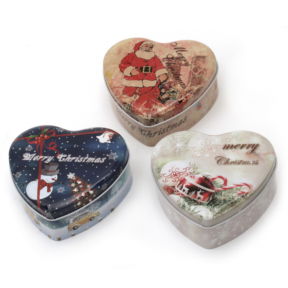 Luxury Heart-shaped Metal Box with Christmas Motifs, 9x9.5 cm, ASSORTED