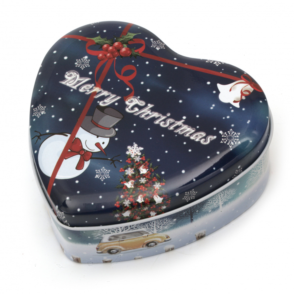 Luxury Heart-shaped Metal Box with Christmas Motifs, 9x9.5 cm, ASSORTED