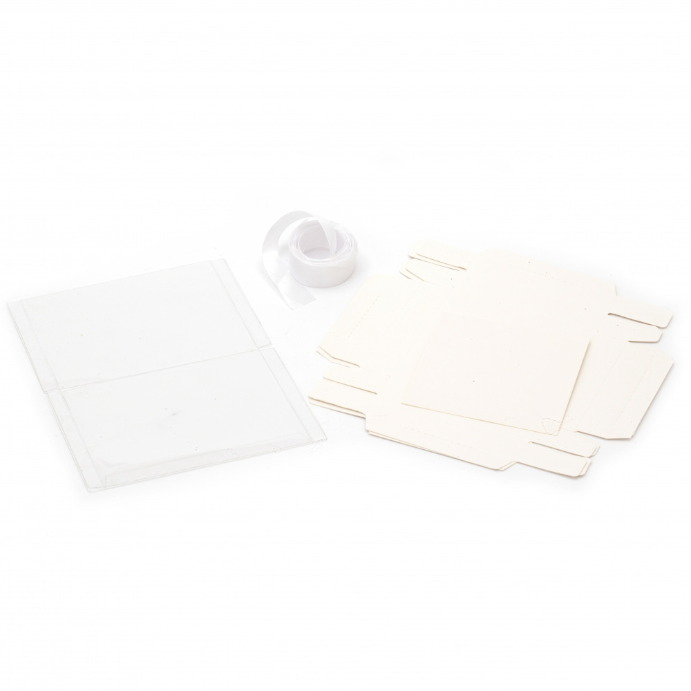 Cutie cadou pliabilă din PVC și carton 130x100 mm alb