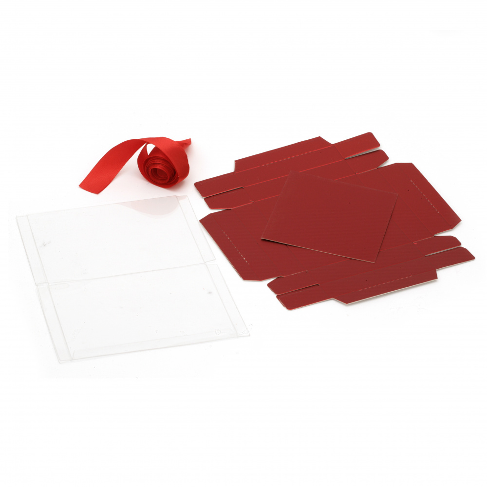 Кутия за подаръци PVC и картон сгъваема 13x10 см червена