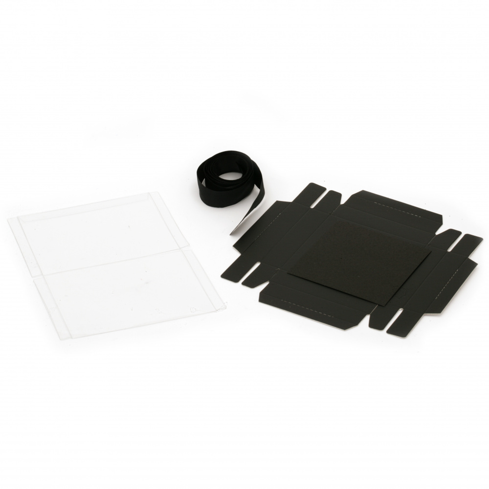 Folding PVC and Cardboard Gift Box / 130x100 mm / Black