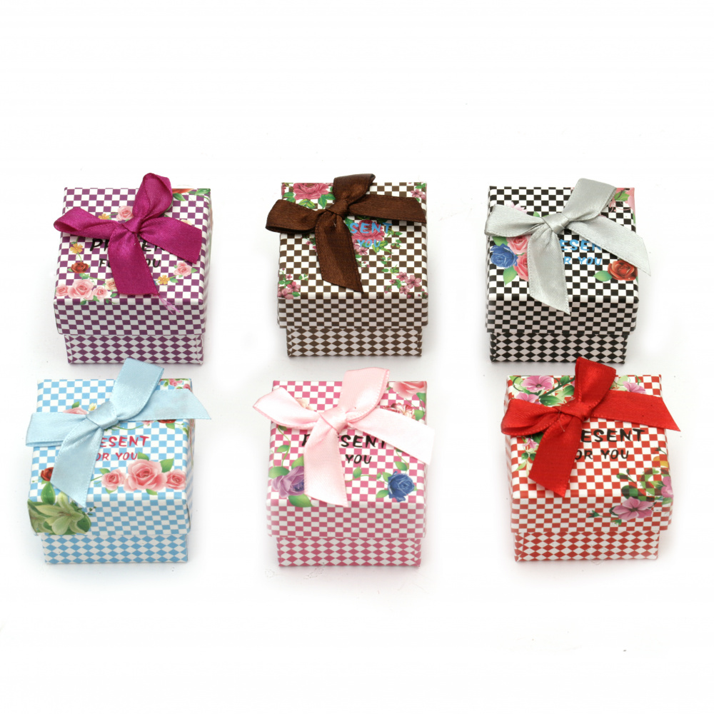 Colorful Jewelry Gift Box with Satin Ribbon, 50x50 mm, ASSORTED