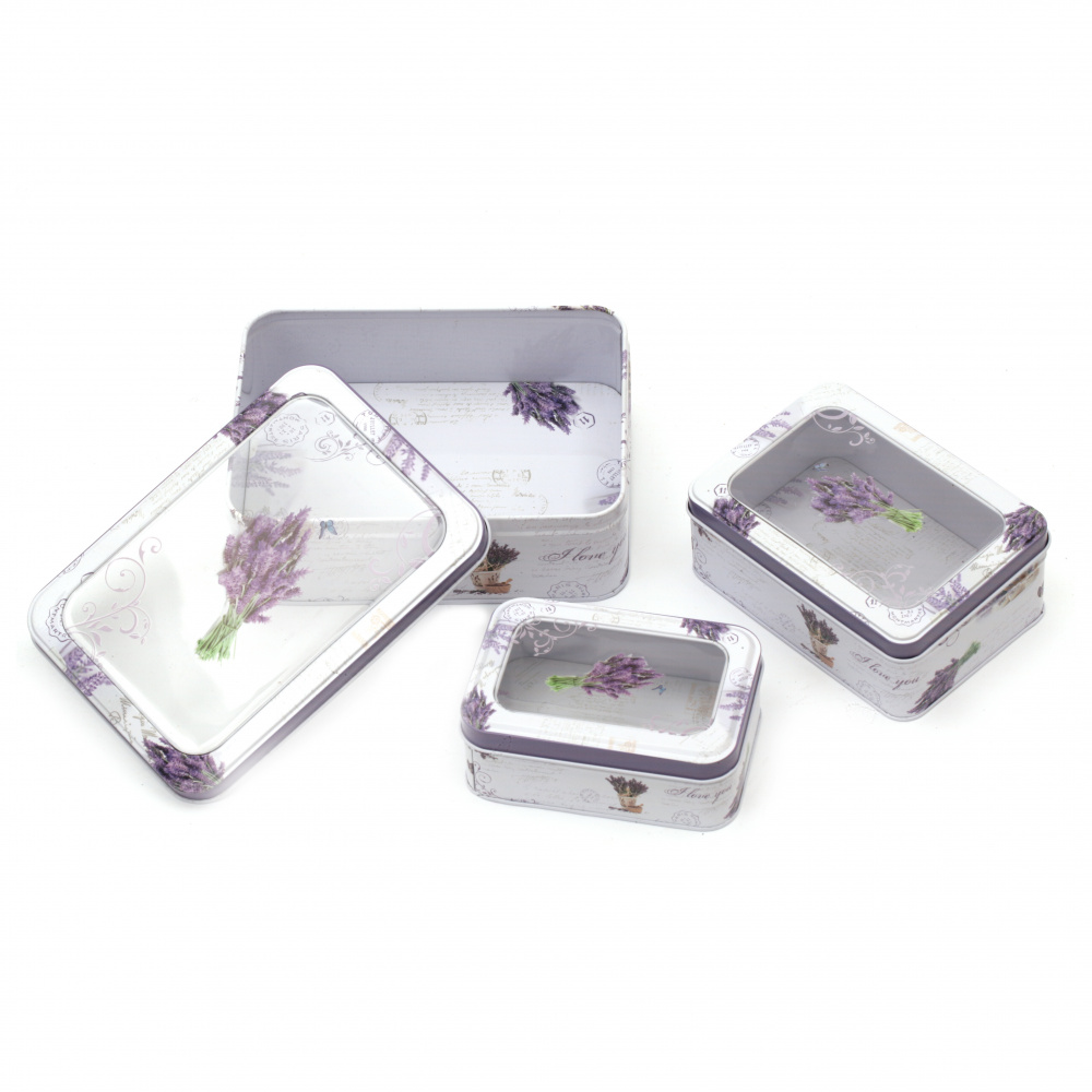 Set of Metal Rectangular Boxes, 3 pieces - 18.5 cm, 14 cm and 12 cm, ASSORTED