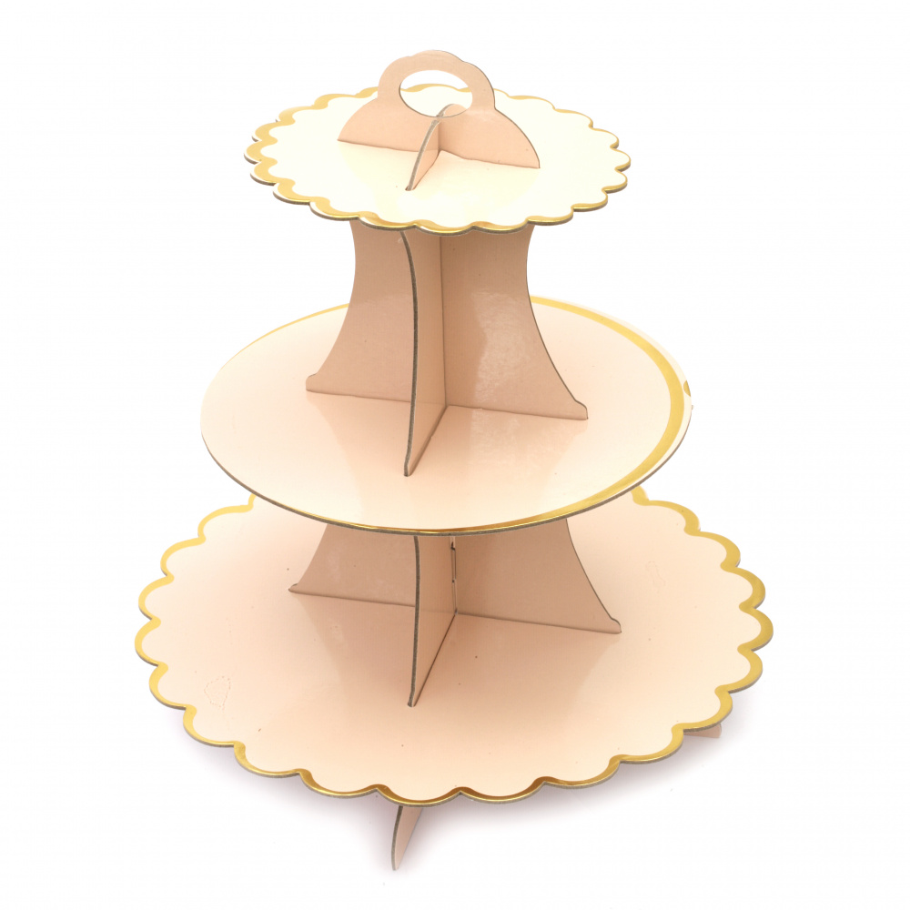 Three-tier Cardboard Muffin Stand, 33x28.5 cm, Pale Pink