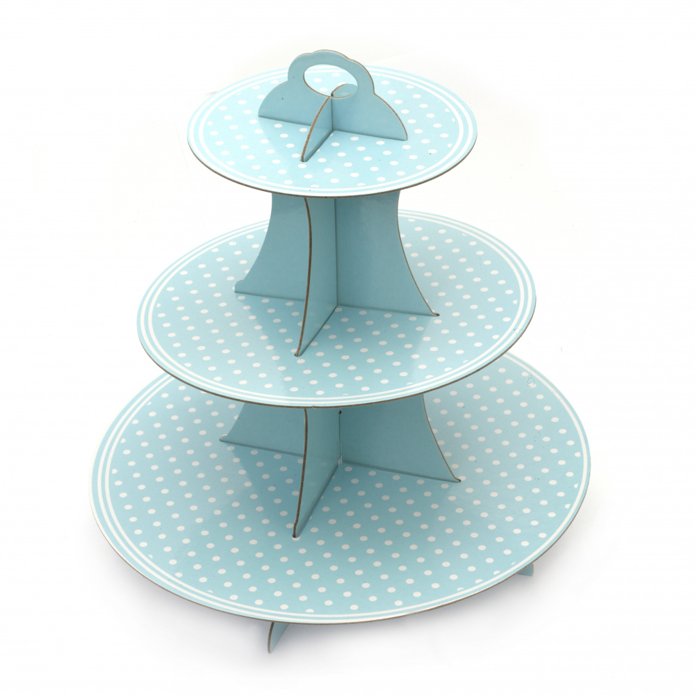 Three-tier Cardboard Muffin Stand, 33x28.5 cm, Blue with Dots