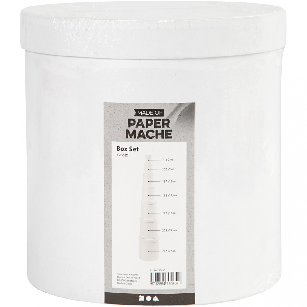 Round Papier - Mache Box, 7x7.5 cm, White - 1 piece