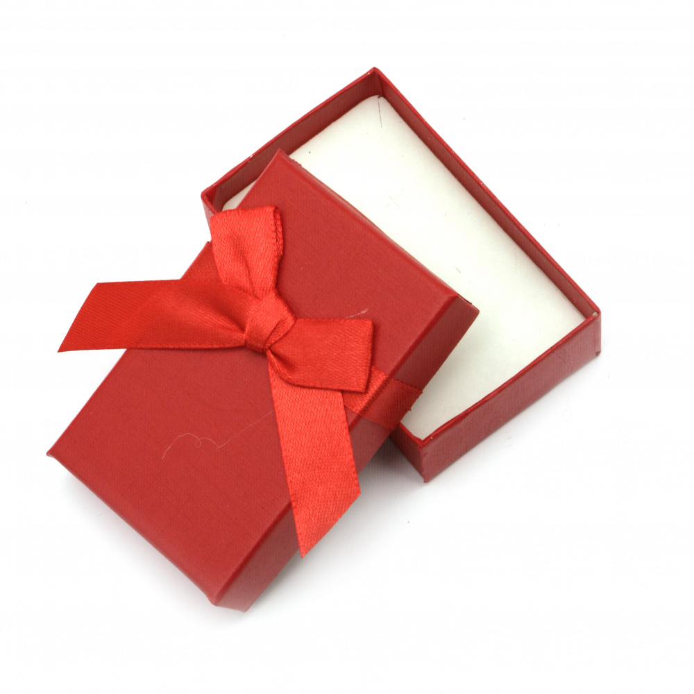 Cardboard Jewelry Gift Box with Ribbon, 50x80 mm, Red