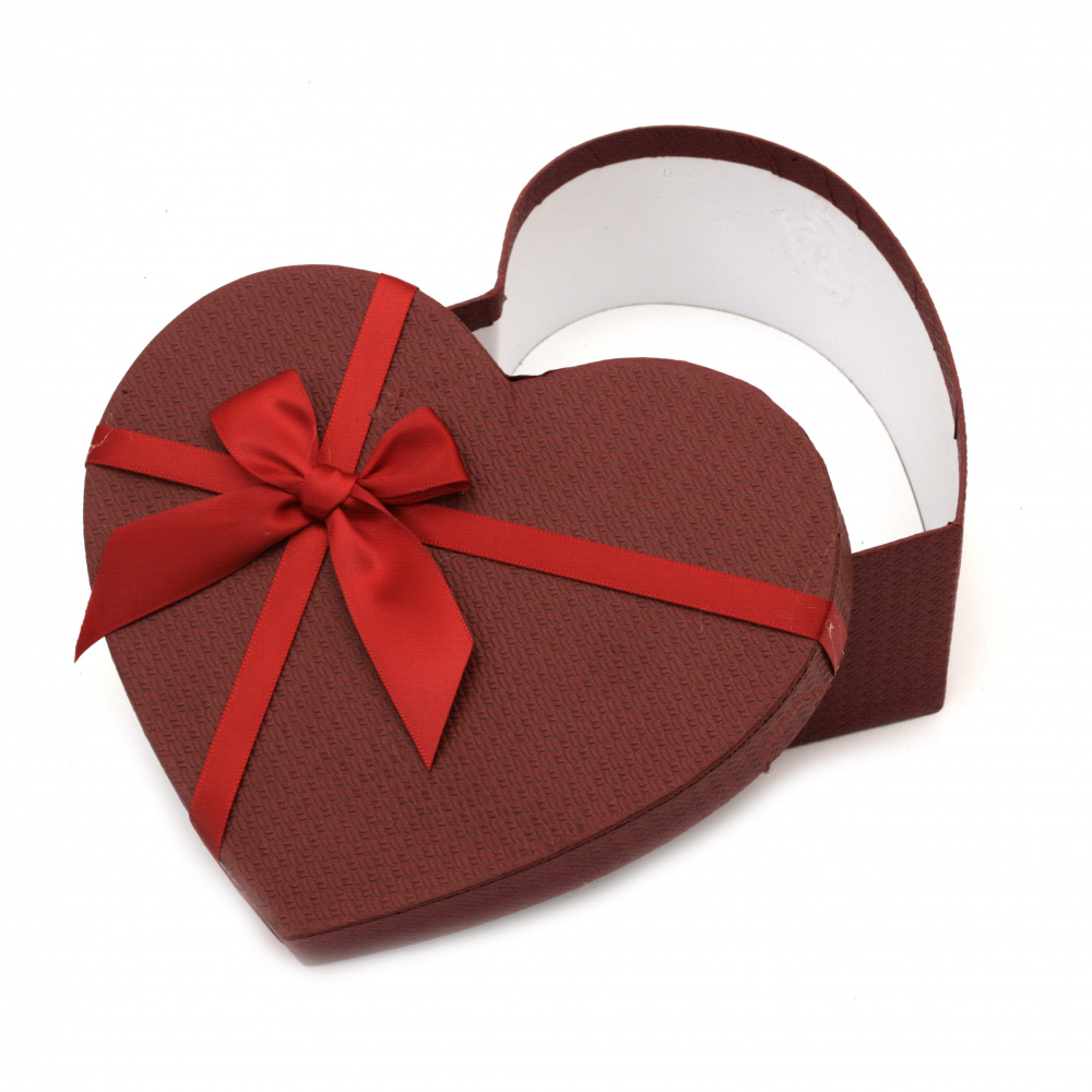 Stylish Heart-shaped Gift Box with Satin Ribbon, 210x240x100 mm, Burgundy