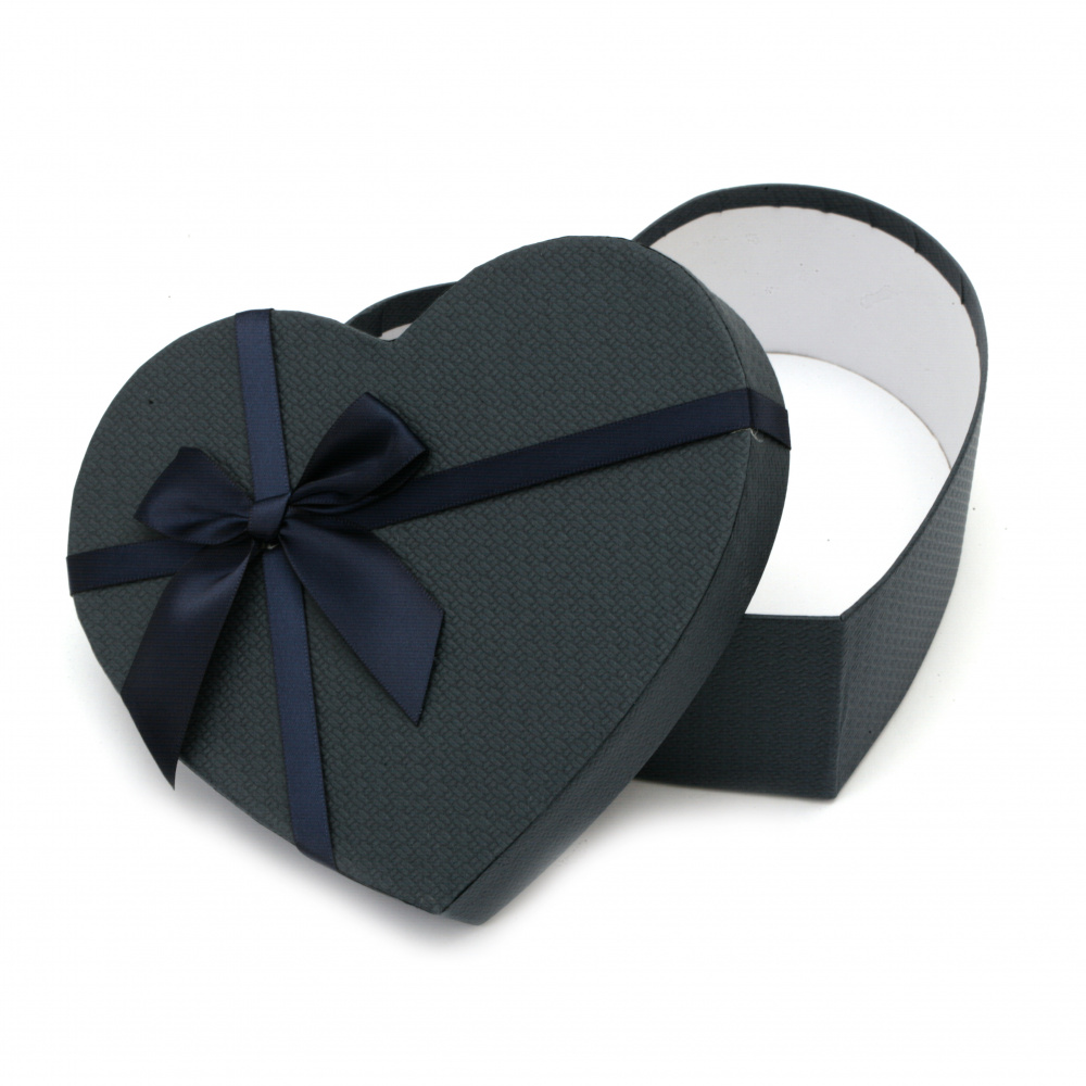 Stylish Gift Box with Ribbon / Heart, 210x240x100 mm, Dark Blue