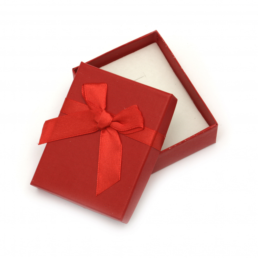 Jewelry Gift Box with Satin Ribbon, 70x90 mm, Red