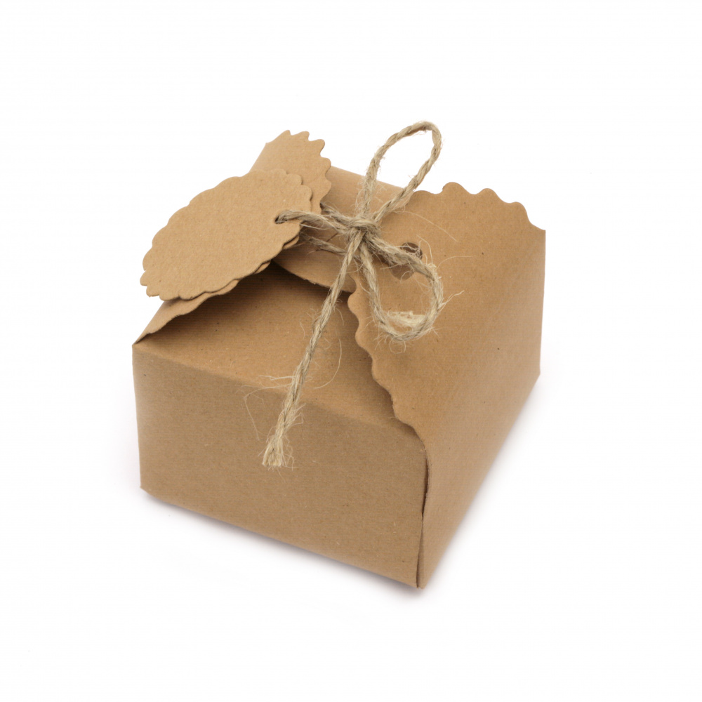Folding Kraft Cardboard Box with Natural Design, 6.5x6.5x4.5 cm