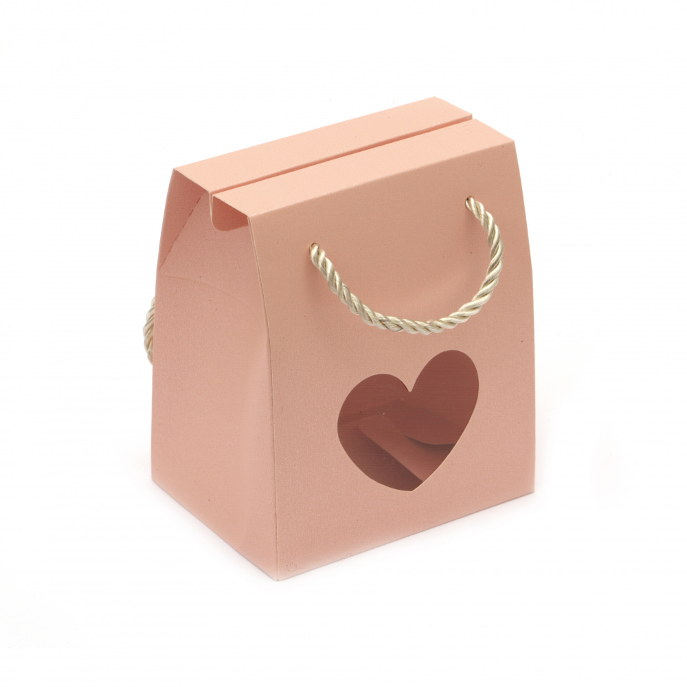 Кутия крафт картон сгъваема 10.5x8.9x6.7 см розова с връзка